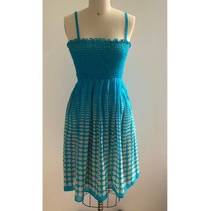 NWT Hera Aqua Silk Cotton Voile Smocked Dress Sz S